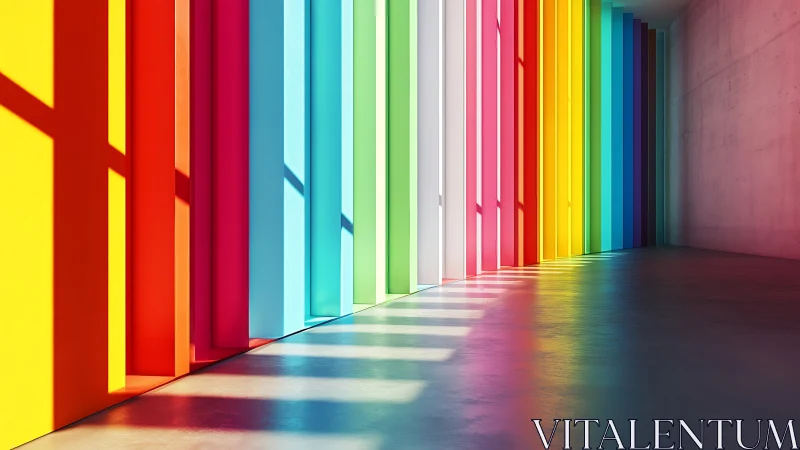 Prismatic daylight across multicolor vertical light fins