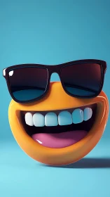 Smiling emoji with sunglasses floats on smooth blue background