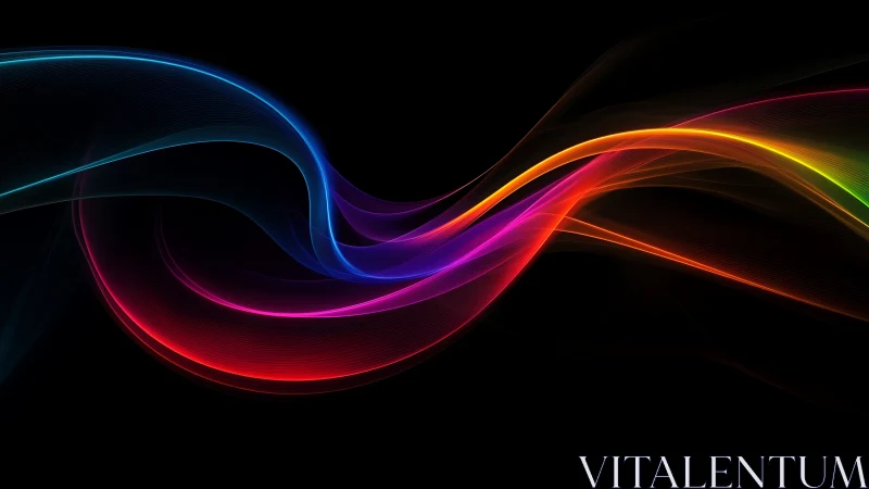 Colorful light wave arcs on dark abstract background.