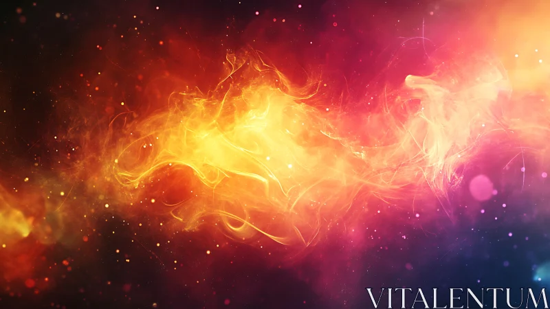 Abstract luminous nebula with orange and magenta gradients.