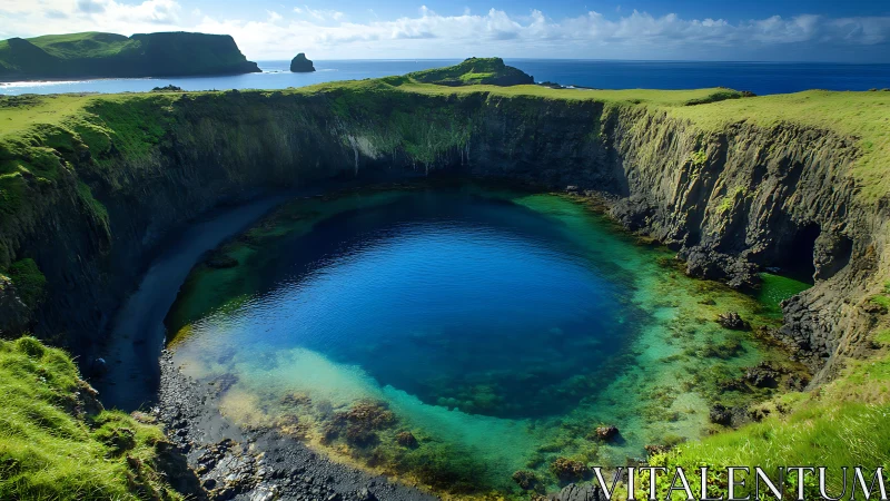 Crater Lake Iceland. Volcanic Basin Ringed Dramatic Cliffs.