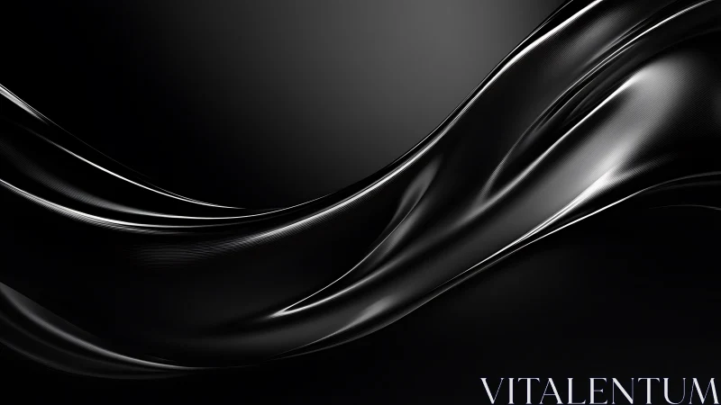 Curved black metallic surfaces form smooth flowing abstract wave