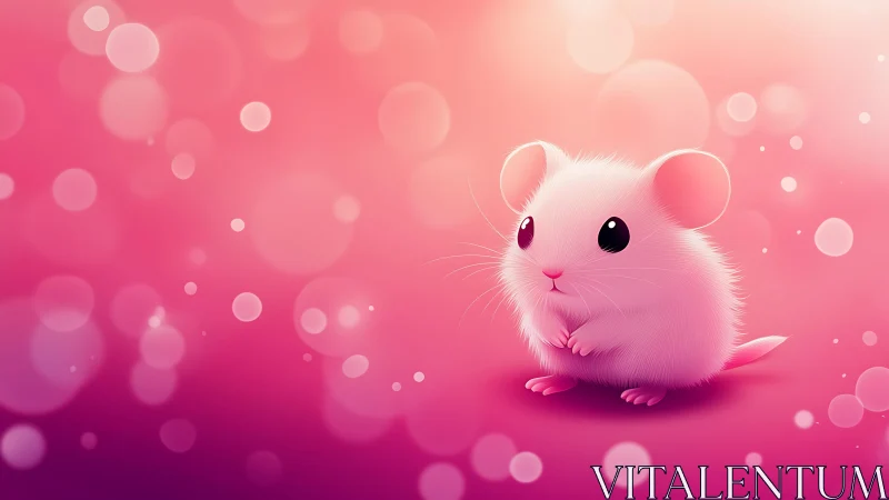 Soft pink mouse character on luminous bokeh gradient field