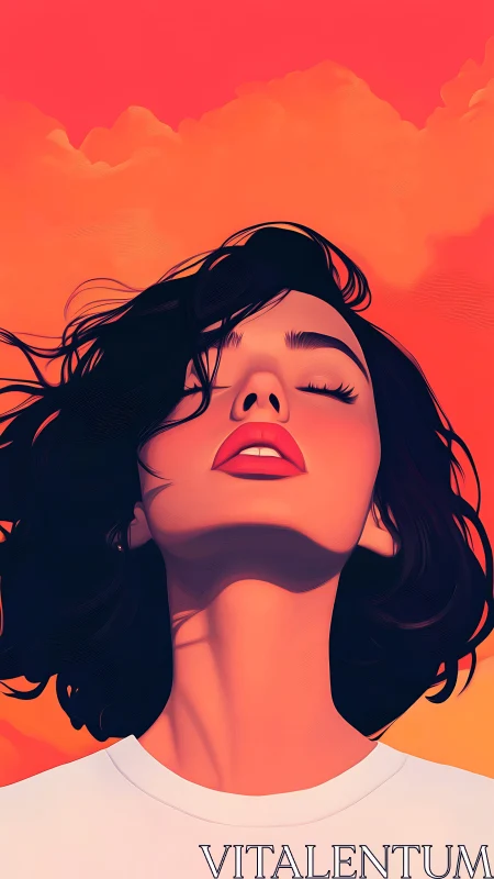 Digital portrait with upward gaze in saturated gradient sky.