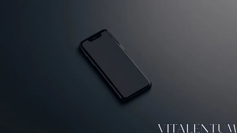 Smartphone with notched display rendered on neutral gradient surface with minimal lighting