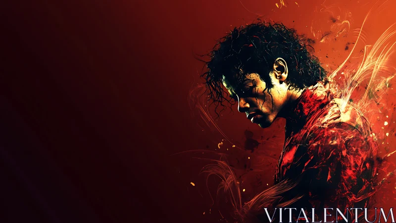 Moody portrait silhouette in fiery abstract red textures.