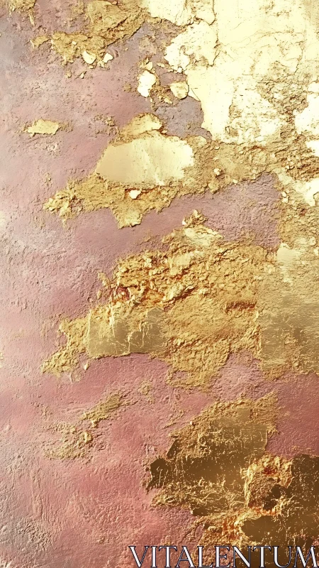 Metallic gold leaf erosion across textured mauve plaster field