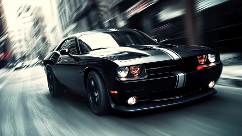 Street predator: sleek muscle car slicing through motion blur.