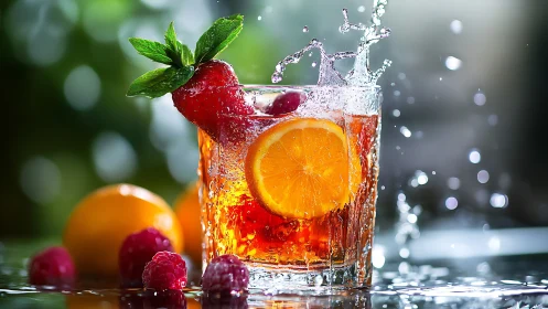 Refreshing Fruit Beverage with Dynamic Water Splash