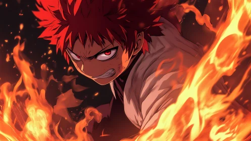 Fiery anime hero charging forward with blazing determination.