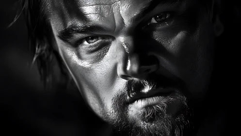 High-contrast monochrome portrait with specular skin detail