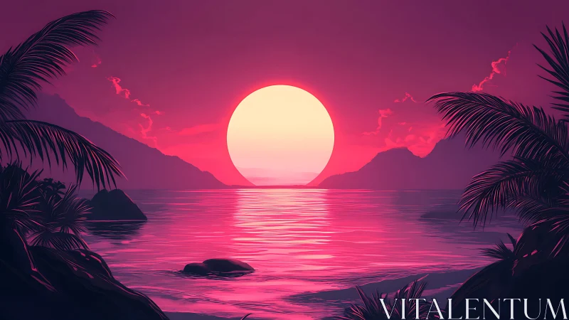 Neon tides cradle a blazing candy-pink tropical sunset
