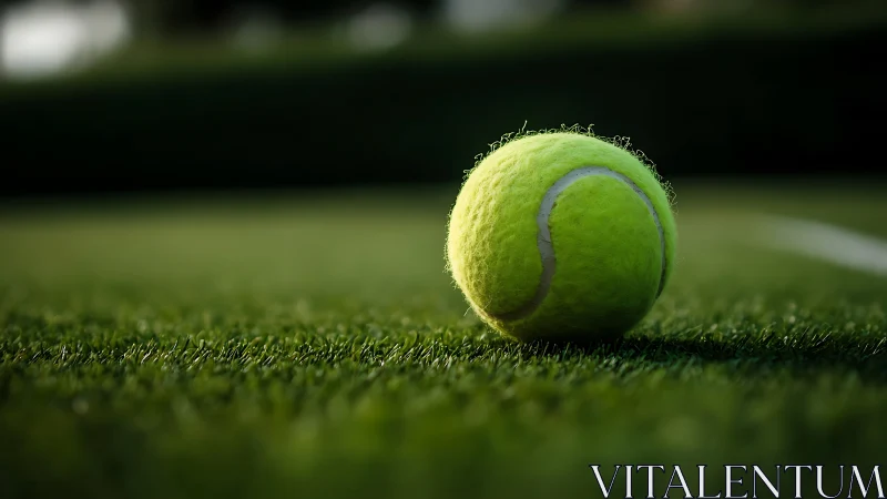 Bright tennis ball resting softly on fresh green grass.
