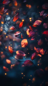 Autumn bokeh foliage glows against deep teal nocturnal blur