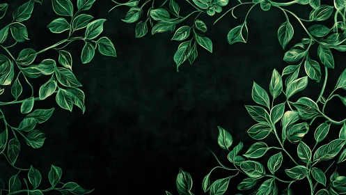 Symmetrical digital foliage border frames textured dark backdrop