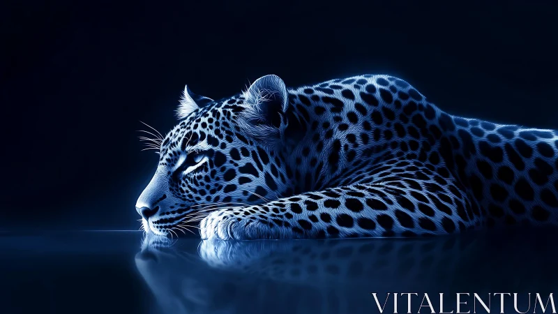 Resting Leopard in Blue Light.