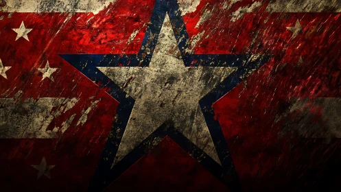 Weathered star carves bold light through battle-scarred red