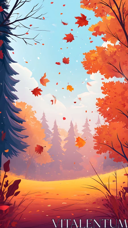 Autumn's Warm Embrace: Falling Leaves at Golden Hour.