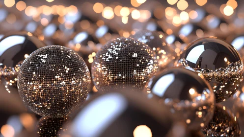 Specular microfacet spheres under shallow depth-of-field lighting.