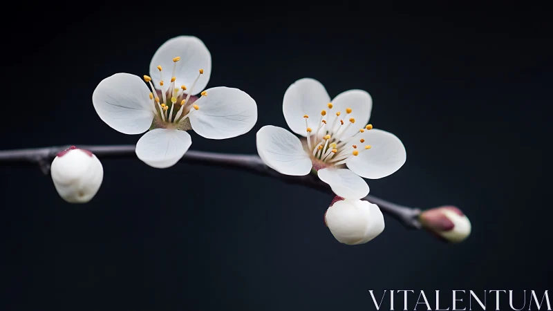 Cherry Blossom Branch Against Dark Background
