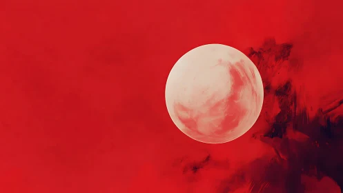 Silent pale moon drifts across a storm of crimson haze