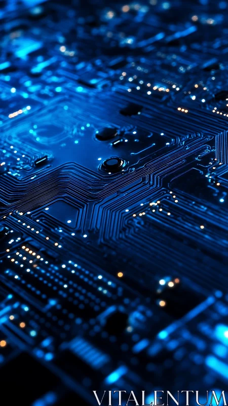 Macro circuitry network with luminous blue signal pathways.