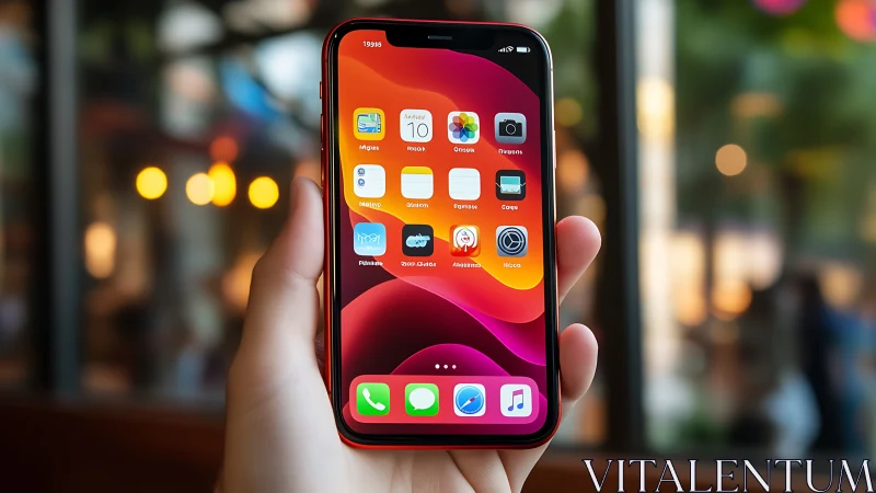Vibrant Red iPhone Gleaming with Colorful App Icons and Life