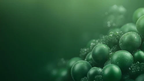 Close-Up of Green Spheres with Dew in Soft Abstract Style.