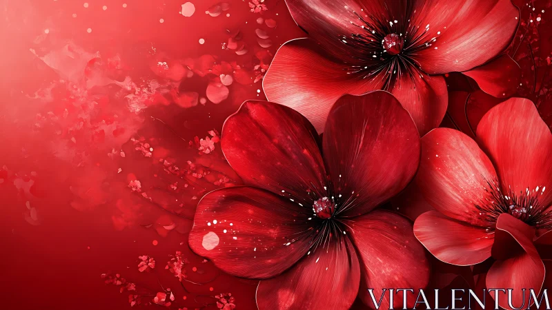 High-contrast digitally rendered floral composition with volumetric petals and procedural particle e