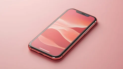 Sleek red smartphone with modern display on pink background.