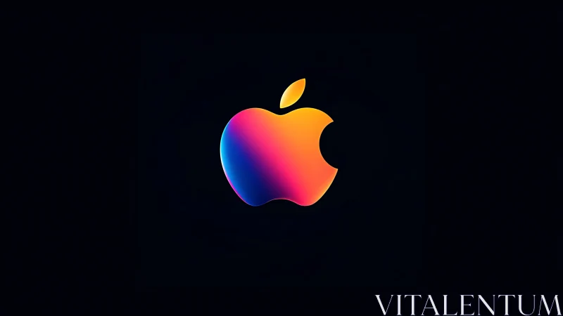 Iridescent gradient apple emblem floats on deep black field