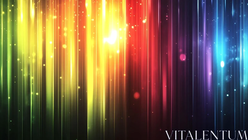 Vibrant vertical light streaks with glowing bokeh in abstract style.