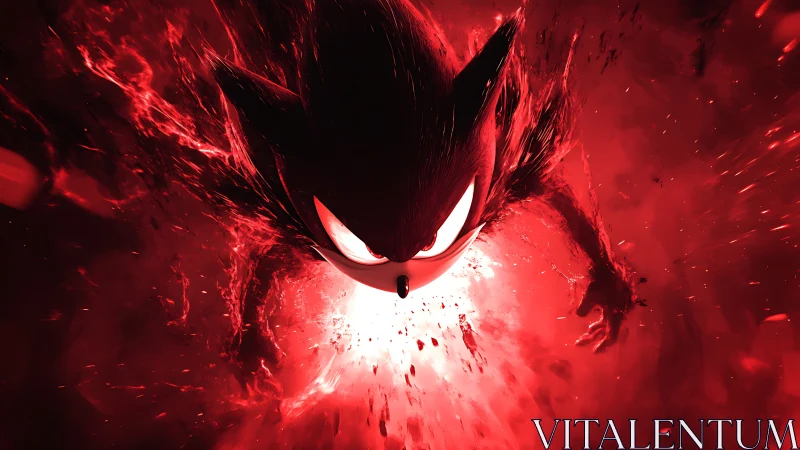 High-intensity red energy burst surrounds stylized hedgehog silhouette