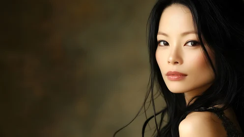 Softly lit portrait captures serene, confident feminine grace