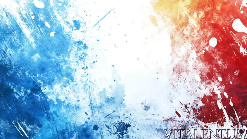 Abstract Red and Blue Paint Splatter Art with Grunge Texture.