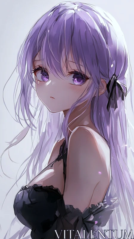 Side profile of anime girl with long lavender hair rendered.