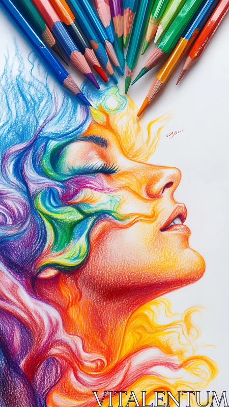 Chromatic portrait merging with radiant colored pencils.