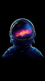 Astronaut silhouette with nebula reflected in visor.