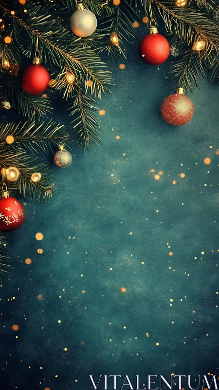 Cozy Christmas branches with glowing lights and ornaments.