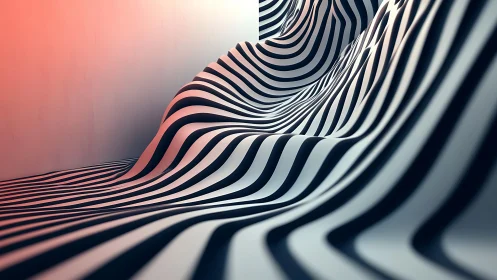 Undulating striped surfaces form abstract architectural corridor