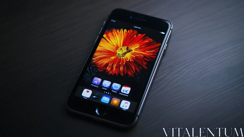 Smartphone Display with Vibrant Red Gerbera Daisy Wallpaper and iOS Interface.