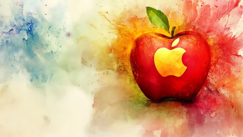 Neon orchard muse: blazing red apple in color storm.