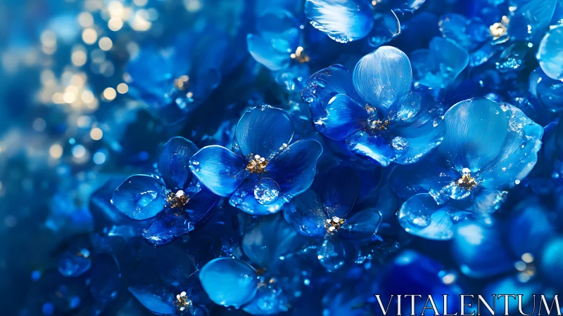 Crystalline Blue Floral Structures With Metallic Accents and Depth of Field