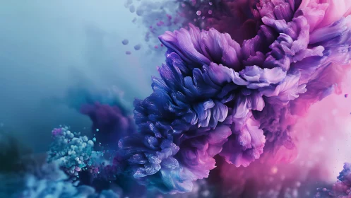 Vibrant violet ink cloud swirls through dreamy teal haze