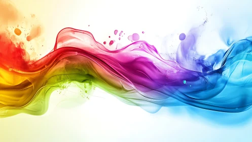 Ribbon of liquid rainbow surging across a white horizon.