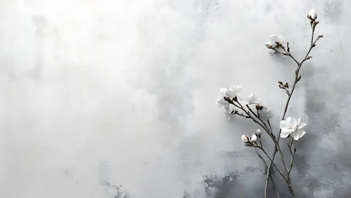 Delicate White Flowers on Textured Gray Background