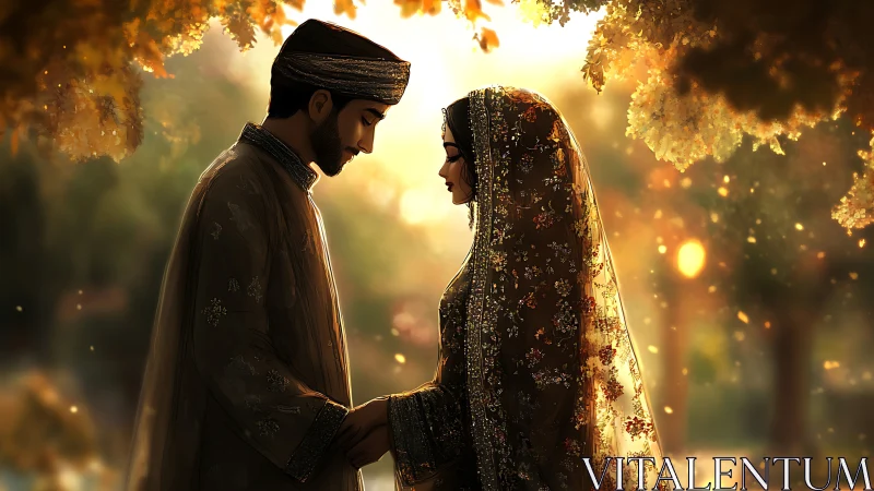 South Asian Wedding Couple in Golden Autumn Setting.