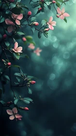 Pink Blossoms Branch Bokeh Twilight Garden