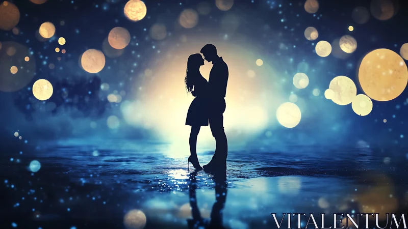 Romantic Moment Under Magical Lights and Stars