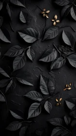 Black foliage layout with metallic gold floral accents on slate